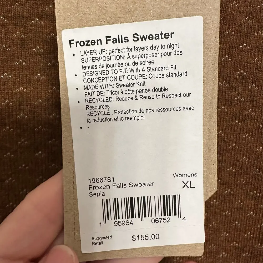 Prana women’s NWT’s Frozen Falls Sweater. Size XL